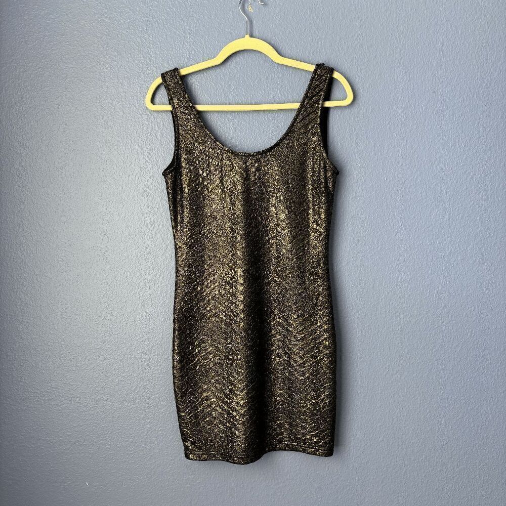 Women's Bodycon Dress Mini Black Metallic Medium Scoop Neck Low Back Sleeveless